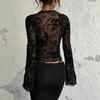 New Women's Fashionable Chiffon Blouse with Street Style, Sexy, See-through, Fitted and Frilled Hem Wide-sleeved Top