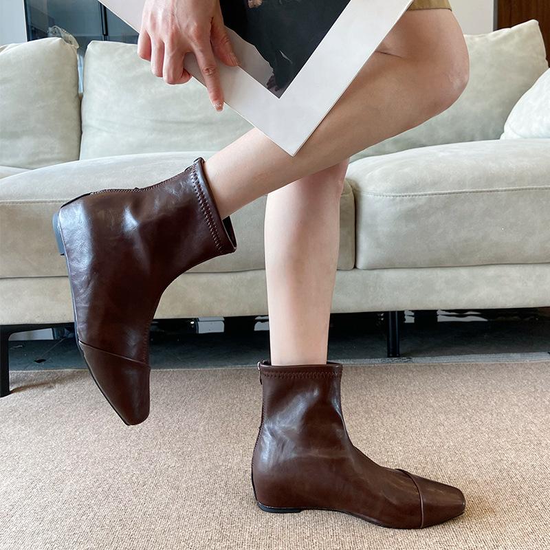 228-1 low-heeled short boots for women's new 2025 autumn women's boots fashion boots pointed short boots design thin boots for women