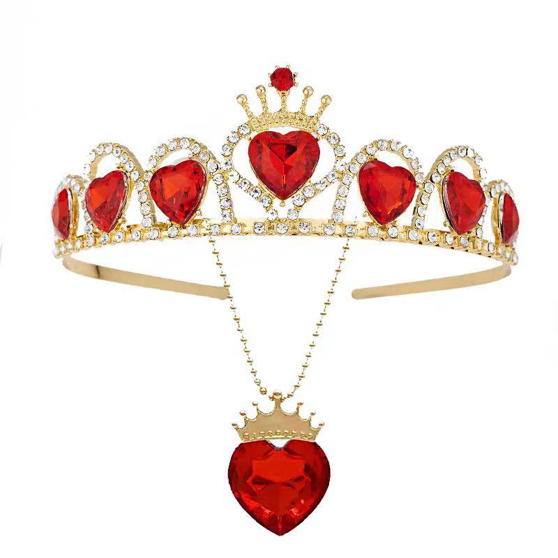 Princess Crown Birthday Wedding Crystal Luxury Crown Bridal Crown Crystal Love Red Hair Crown Necklace Set