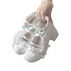 New cute lace small leather shoes round head lace sweet Mary medium heel high heel cute