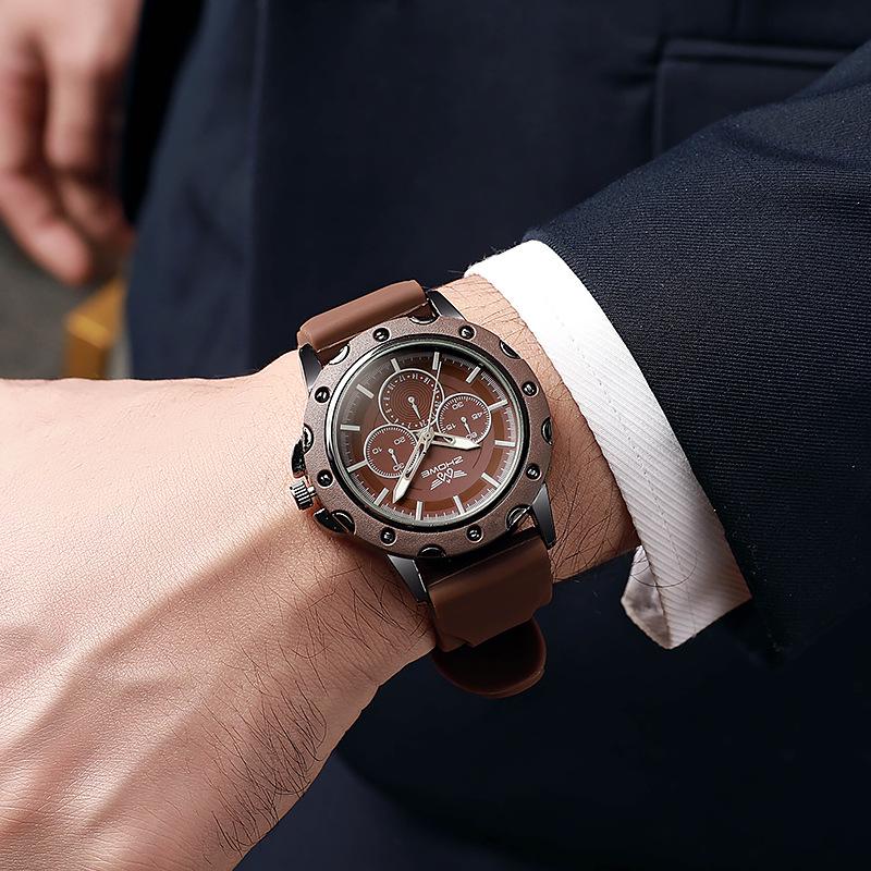 New Three-Eye Wormhole Silicone Quartz Men's Sports Wristwatch