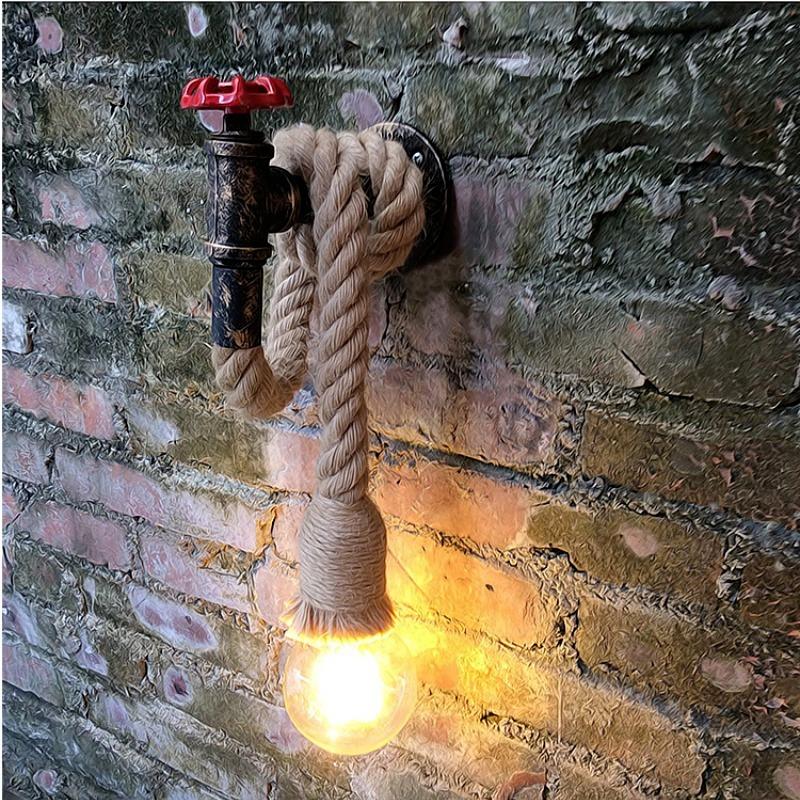 

Настенный светильник из пеньковой веревки, американский ретро-светильник, настенное бра для гостиной, освещение в стиле лофт, туалетный столик, бра для внутреннего освещения, настенные светильники для спальни