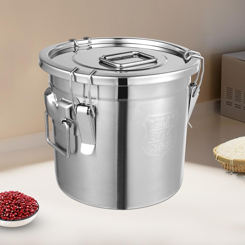 12L 304 Stainless Steel Cereal Container Metal Kitchen Rice Oil Storage Bucket For Storing Dry/Wet Foods Such As Rice, Flour