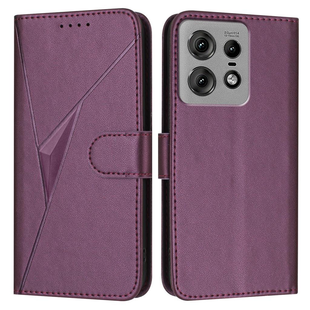 For Motorola Edge 50 Pro 5G Case Triangle Imprint Leather Phone Cover with Lanyard