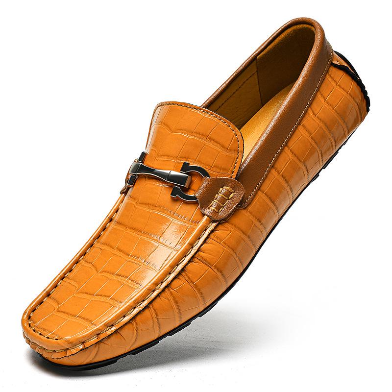 Men s Genuine Leather Large Size Slip-on Loafers Business Casual Driving Shoes Size 43 оранжевый
