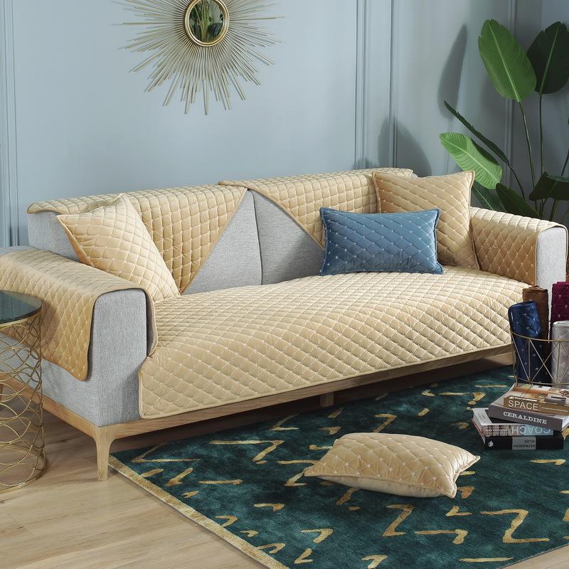 Autumn And Winter Super Soft Thickened Dutch Velvet Quilted Sofa Cushion, Nordic Simple Solid Color Sofa Cushion Cover Towel