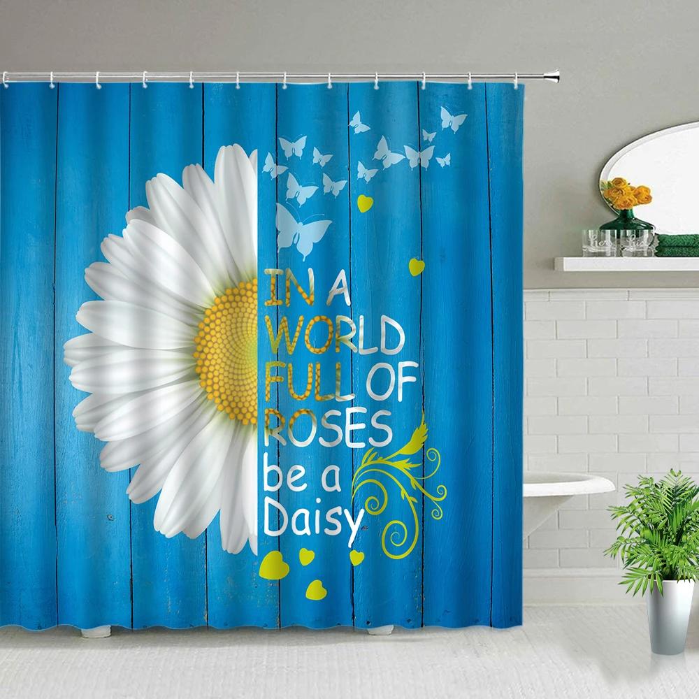 Creativity Wooden Background Flower Butterfly Shower Curtain Floral Plant Scenery Bathroom Screens Bathtub Decor Cloth Curtains