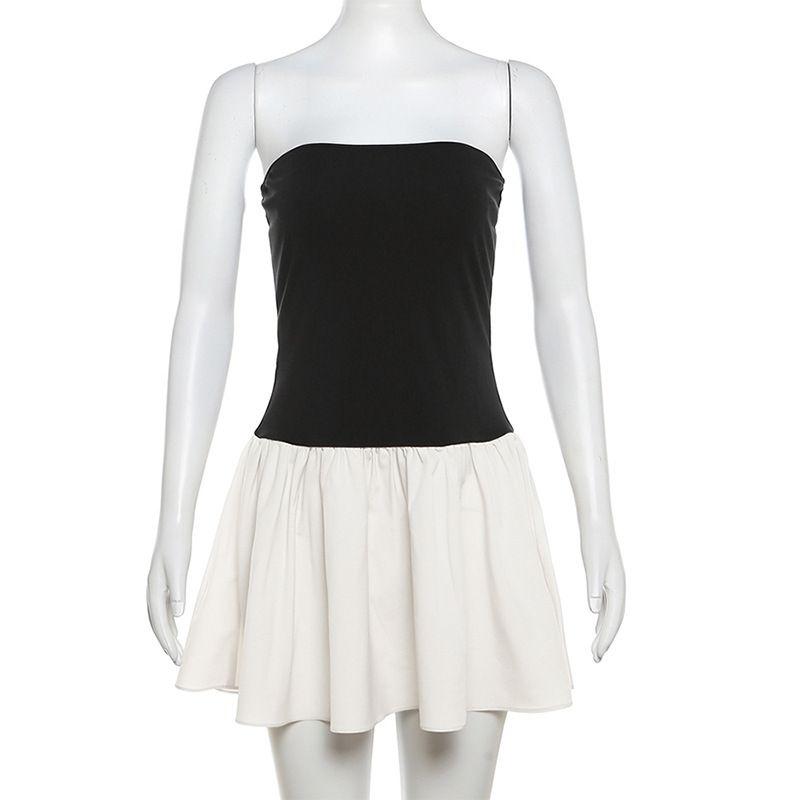 

Best Selling Cross-Border Women s Clothing Lotus Leaf Short Nightclub Stylish Party Sexy Hot Trend Multicolor Tube Top Dress Cool Black and White S