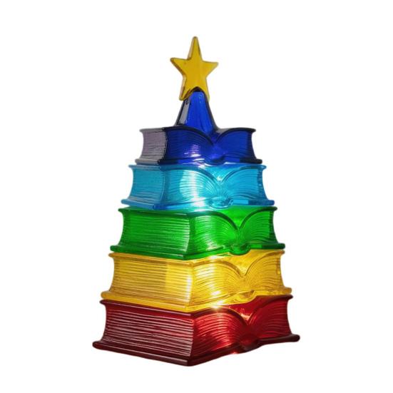 Colorful Book Lamp Stacked Tomes Christmas Tree Night Light Warm LED Lights Bedside Lamp for Holiday Decor Book Lovers Xmas Gift