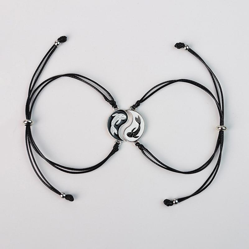 Yin And Yang Bracelet Women Men Nationality Enamel Tai Chi Gossip Fish Woven Friendship Couple Bracelet