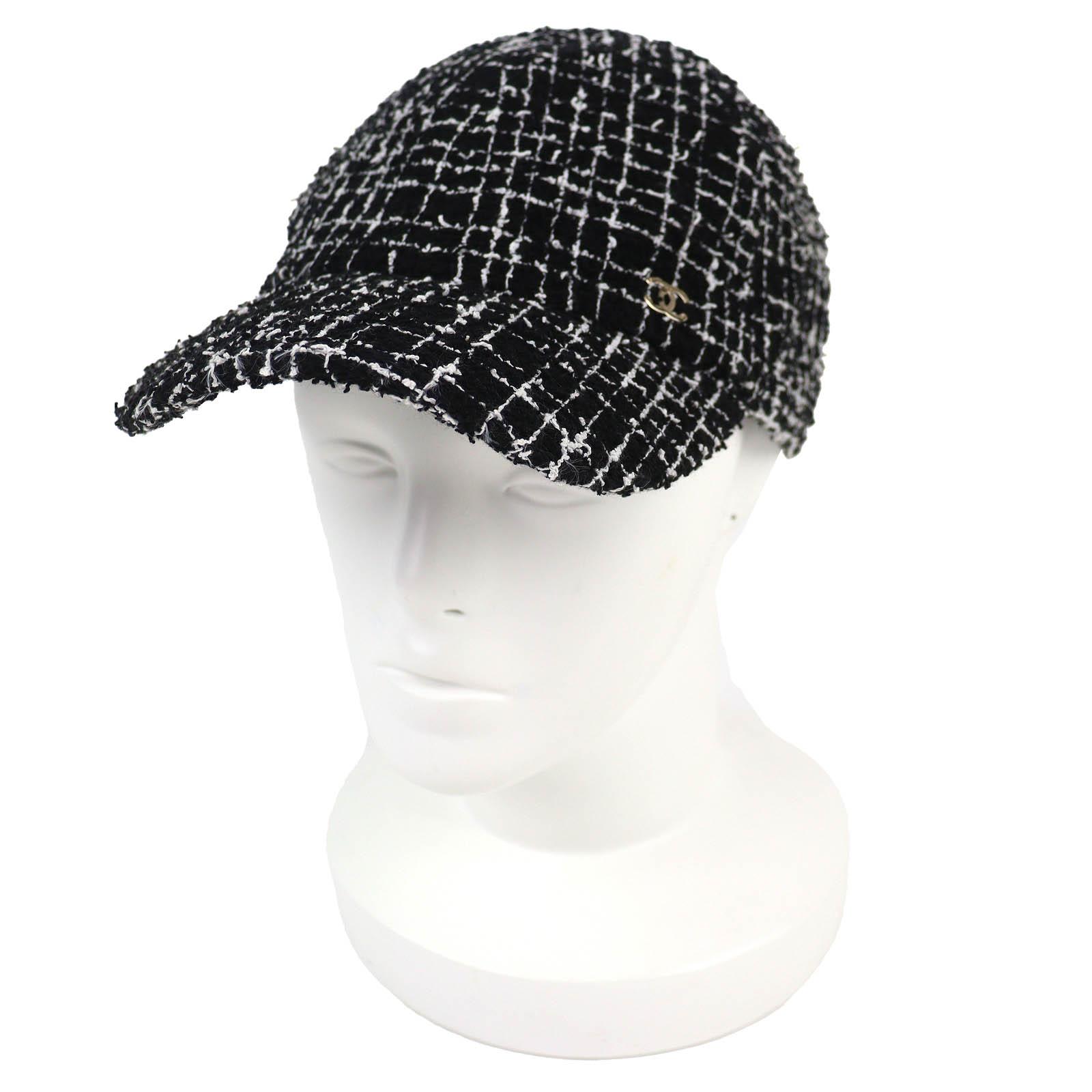 

Great CHANEL cap COCO Mark Tweed Baseball Cap black cotton Women 23B Used