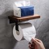 Portarrollos de Papel Higiénico de Madera Montaje en Pared para Baño WC Papel Soporte para Teléfono Estante Almacenamiento Estante para Rollo de Toalla Accesorios