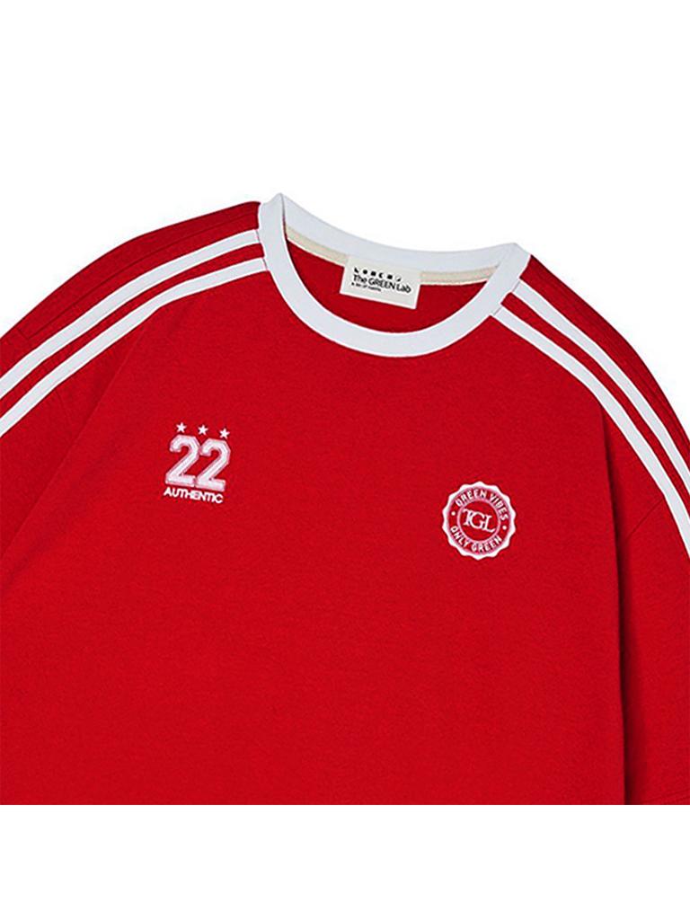 THE GREEN LAB Soccer Football Color Block Short Sleeve T-Shirt [Red]