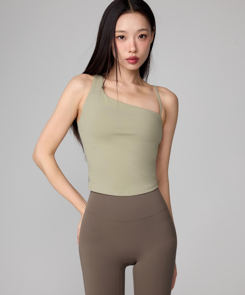 Xexymix Asymmetrical Strap Crop Top Sage Green Sage Green/S