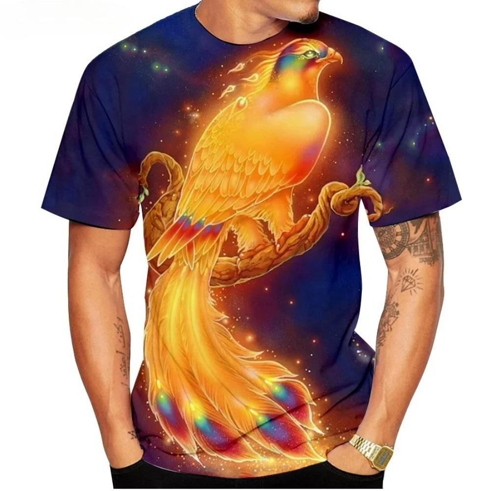 Brand new fashionable men's 3D Fire Phoenix high-grade printed casual short-sleeve outdoor sports quick-dry breathable comfortable T-shirt