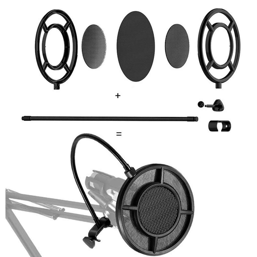Double Layer Studio Microphone Pop Filter Flexible Wind Screen Sound Filter Shield for Broadcast Podcast Recording