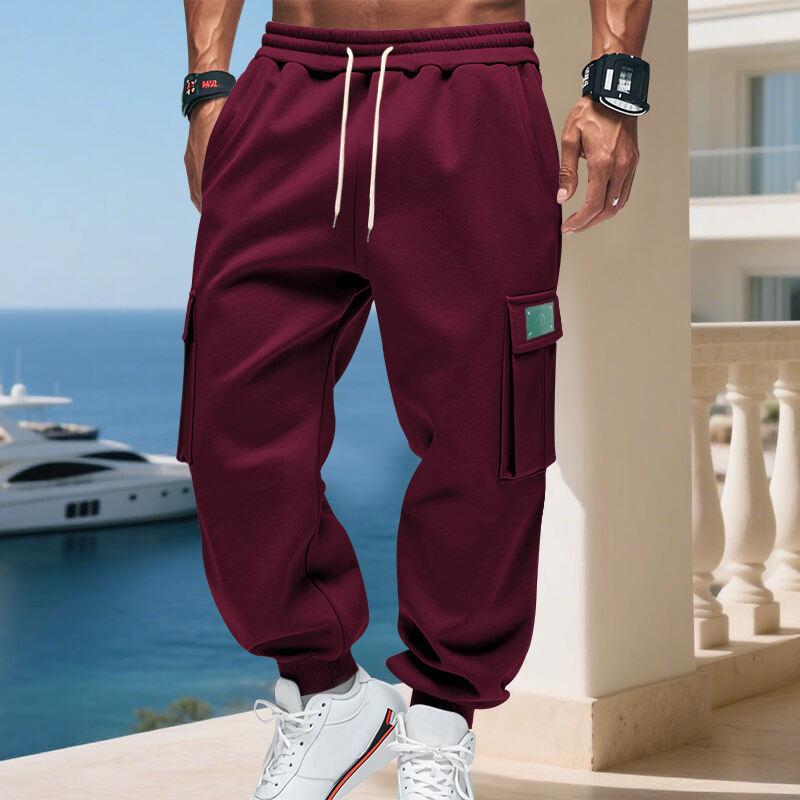 Men S Fleece Cargo Pants Loose Outdoor Multi Pocket Tapered Sweatpants