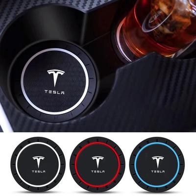 2pcs For Model 3 Y S X Roadster Cybertruck Juguete SpaceX Car Coaster Water Cup Bottle Holder Anti-slip Pad Accessories