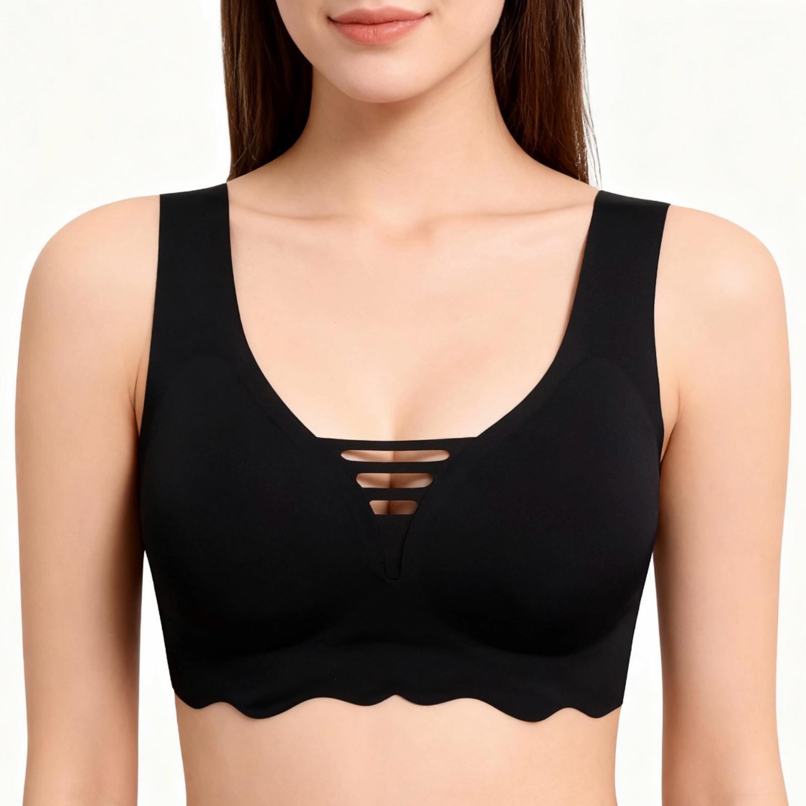Женский летний беспроводной бюстгальтер: Дышащий, С поддержкой груди, Контроль боковых частей груди, Формирующий бюстгальтер L чёрный
