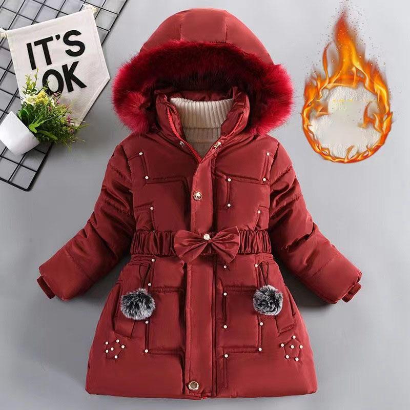 Girls Winter Clothes Plus Velvet Thickened Coat Stylish Middle and Large Children's Medium and Long Little Girl Cotton Jacket Fashionable