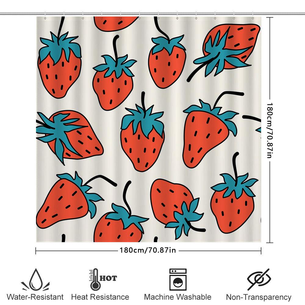 10 Pieces Strawberry Print Shower Curtain Polyester Bathroom Decor Waterproof Home Decoration