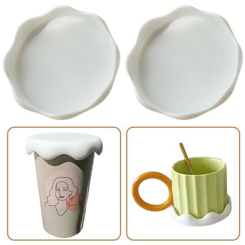 Silicone Cup Covers, Lids for Mugs, 2-Piece Set, 8cm Inner Diameter, Leakproof, Dustproof, Heat and Cold Resistant, Reusable, Cute Snowflake Shape, Wh