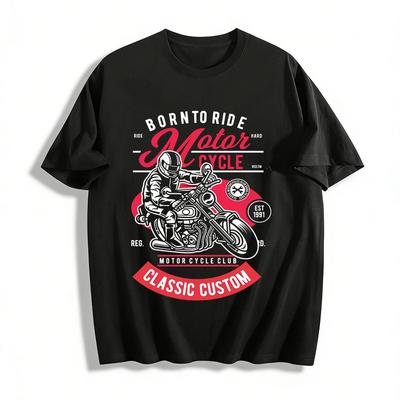 Vintage Motorcycle Print Casual Top Classic Custom Biker Culture Tee Pure Cotton T-shirt