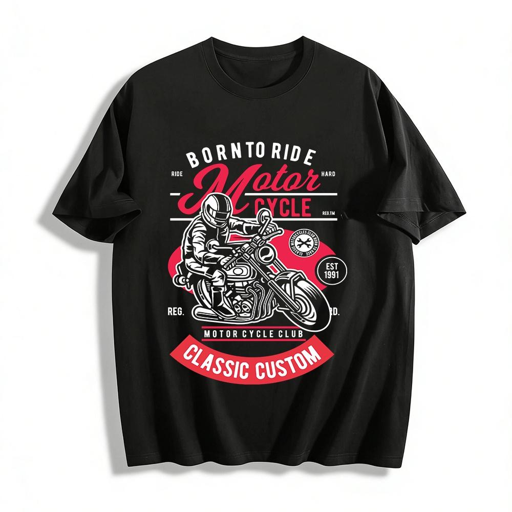 

Vintage Motorcycle Print Casual Top Classic Custom Biker Culture Tee Pure cotton T-shirt XXS