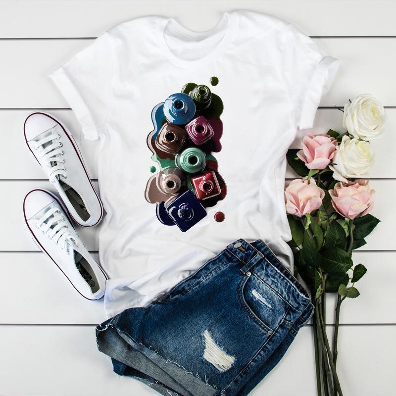 Women'S Fun Nail Polish, Pattern, Print Fashion Women'S T-Shirt Casual Top Ladies