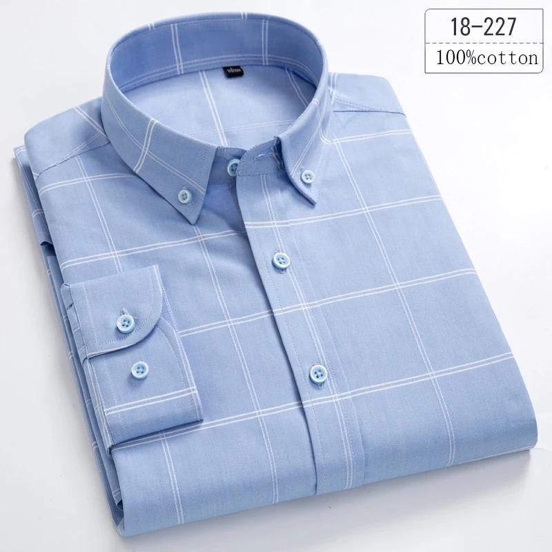 New In Shirt 100%cotton Long-sleeve Shirts for Men Slim Fit Plain Shirt Thin Plaid Striped Tops Fashion Elegants Office Clothes