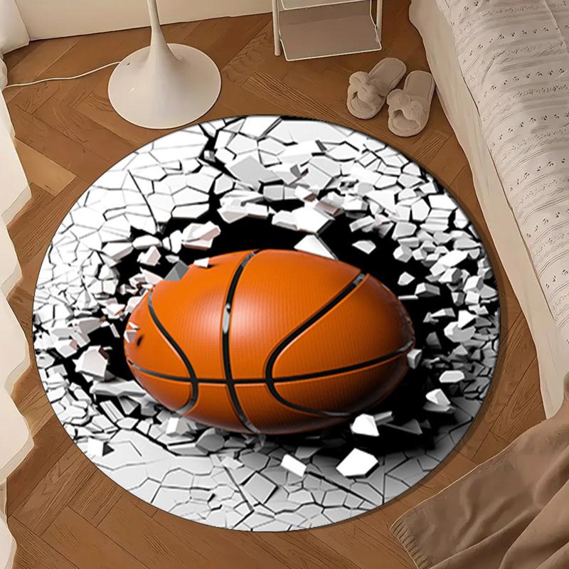 Basketball Pattern Background Round Rug for Livingroom,Bedroom, Palyroom, Chair Rug, Area Rug, Circle Carpet, Large Size Fan Christmas Gift