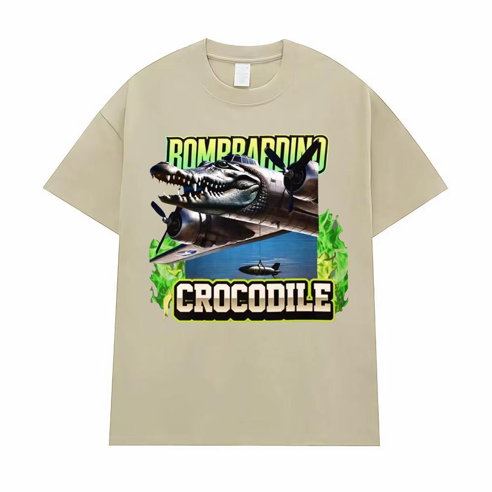 Bombardino Crocodile Funny Reptile Meme T-shirts for Men Fashion Gothic High Quality T Shirt Women Vintage Short Sleeve T-shirts
