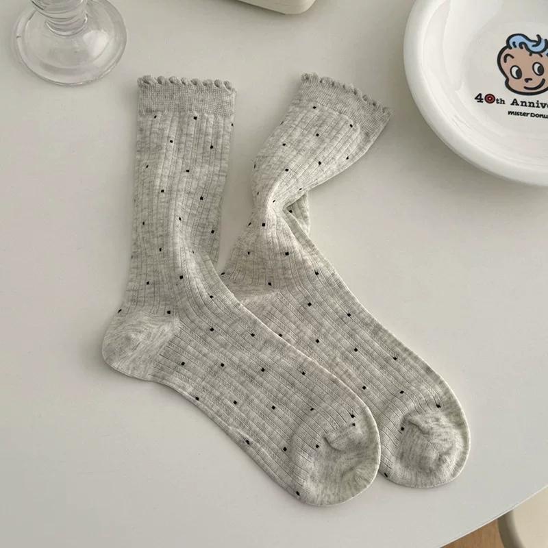 

Thin Polka Dot Socks for Women Retro Harajuku Cotton Crew Socks Girl Fashion Soft Comfortable Japanese Kawaii Cute Sox One Size