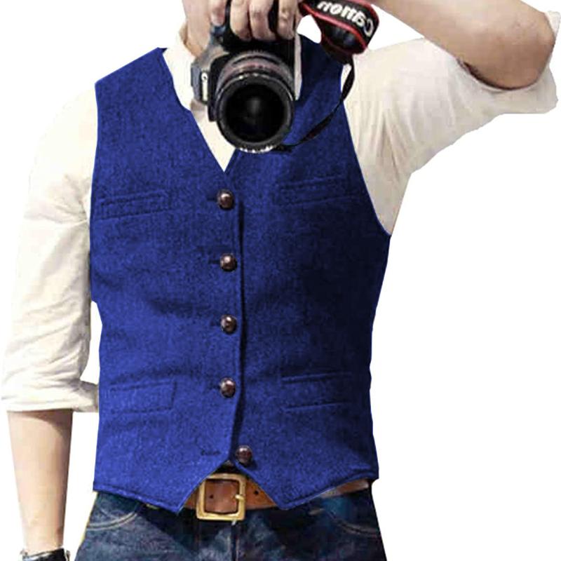 Men's Autumn and Winter V Neck Suits Vest  Herringbone Tweed Slim Fit Waistcoat  Casual Classic Formal Business for Wedding Groomsmen