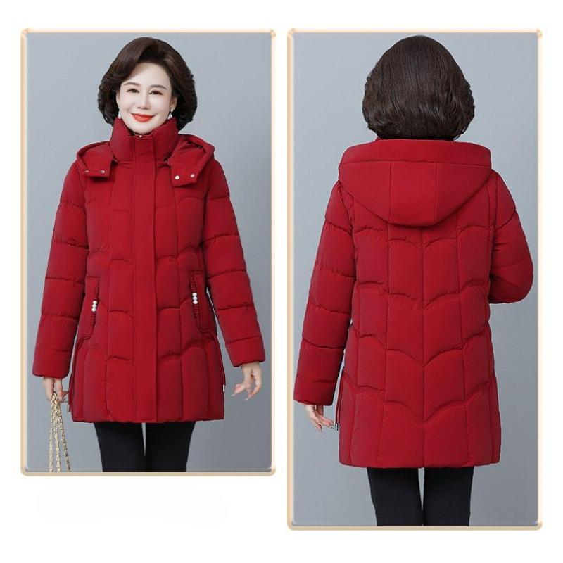 Luxusní zimní vatovaná bunda pro ženy středního věku, nemačkavá, lesklý teplý kabát, slim střih