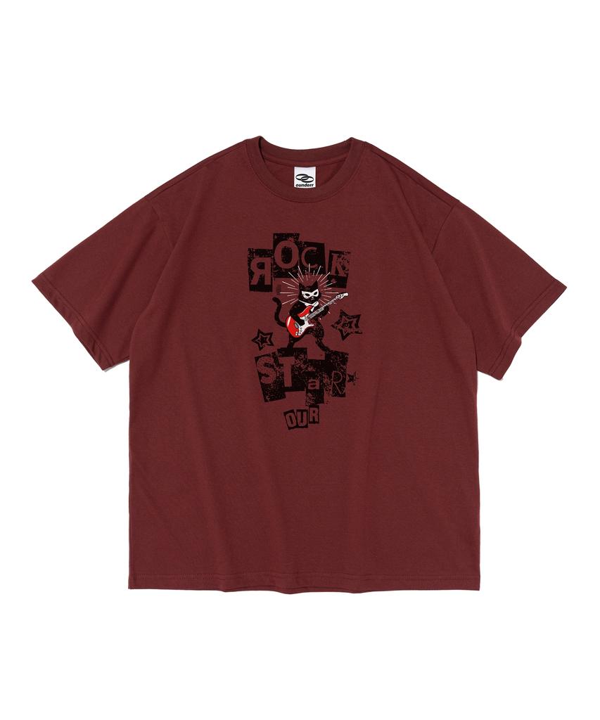OUNDERR Rock Star Cat Short Sleeve T-Shirt (Wine)