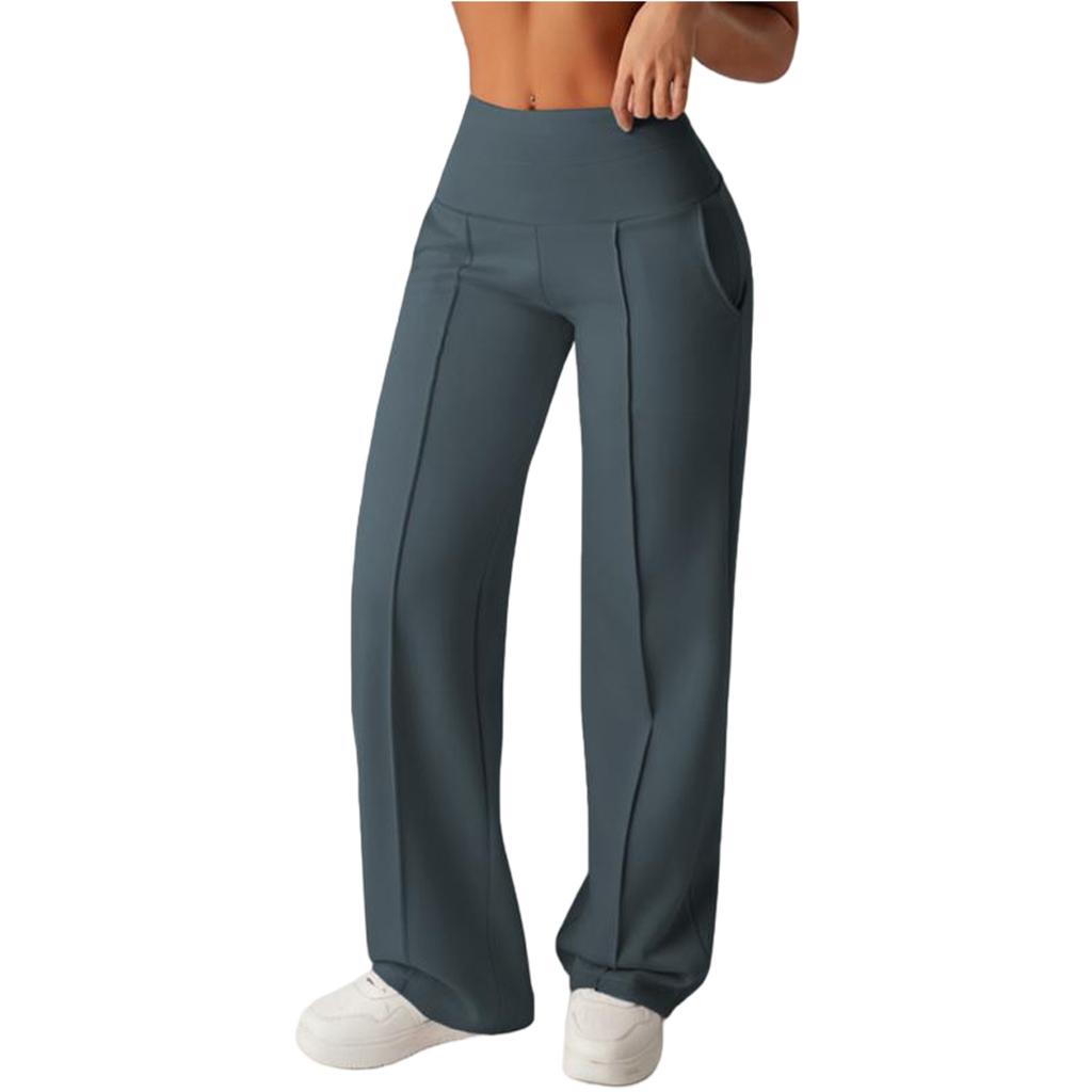 Women’s Wide Leg High Waist Yoga Pants with Seam and Pockets for Casual Workout or Daily Wear