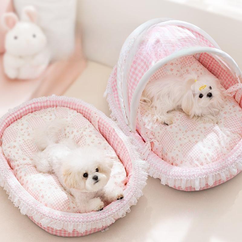 Princess Style Pet Cradle Bed Removable Washable Round Cat Dog House Cozy Four‑Season Kennel for Small Dogs Cats Spring Summer