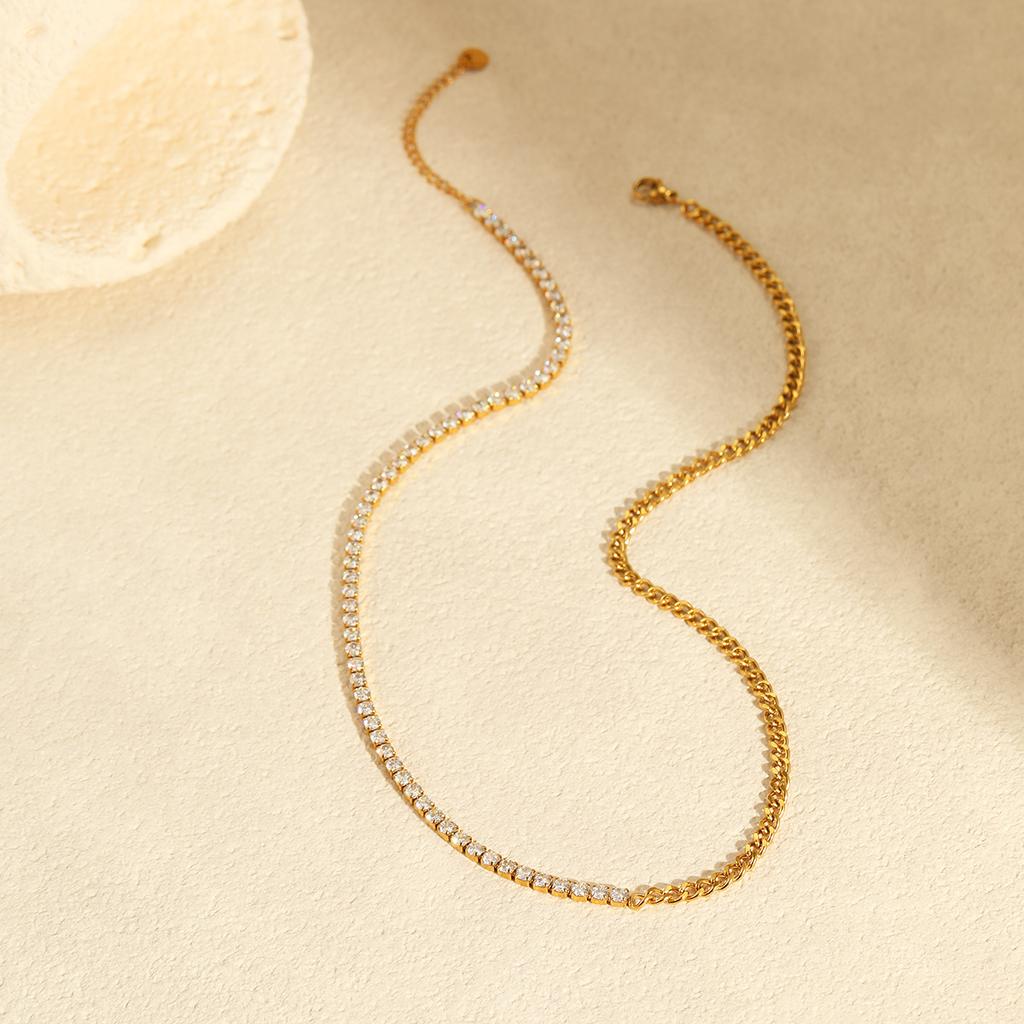 GEMCHIC Women's Simple Inlaid Zircon Stainless Steel Chain Necklace 18K Gold Plated Bracelet Clavicle Chain Wholesale