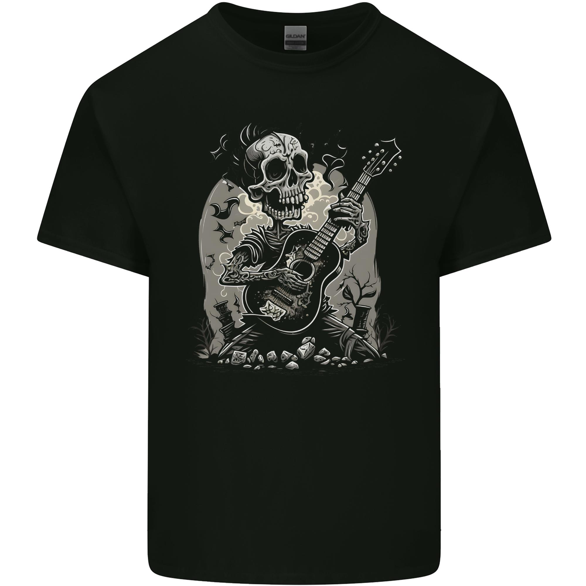 Old Rocker Guitar Player Skull Rock n Roll Music Unisexs Light Cotton TShirt S