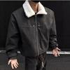Men's Retro Tie-Dye Lamb Wool One-Piece Coat with Velvet Thickened, Turn-Down Collar, and Leather Accents