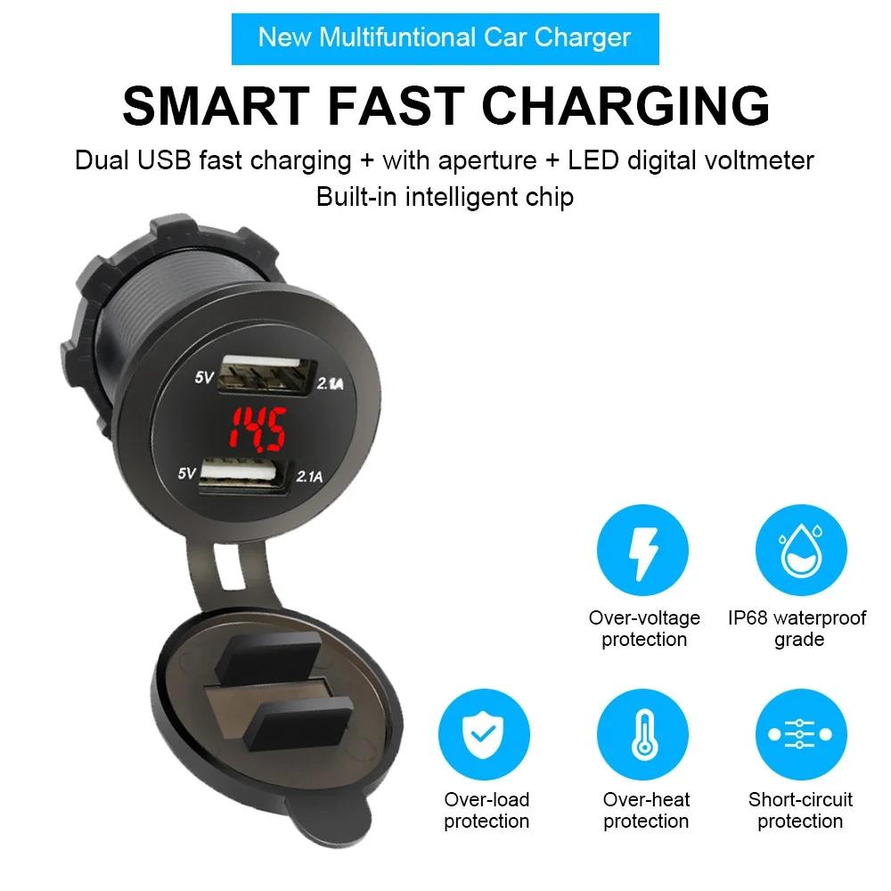 New Car Cigarette Lighter 4.2A Car Charger Dual USB Socket Power Plug 12V 24V LED Voltmeter Moto Auto Splitter Adapter