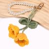 Handmade Lily of the Valley Crochet Keychain with Pearls Soft Yarn Texture Fashion Key Holder Suitable for Bags and Keys