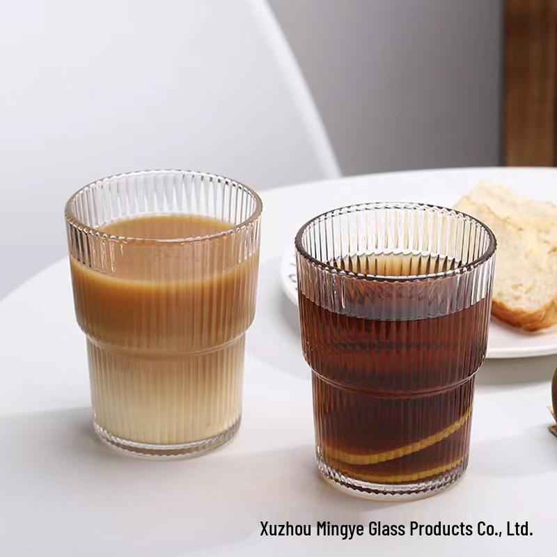 2024 Bamboo Joint Glass Cup: Large-Capacity Ins Style with Vertical Stripes for Beverage- Coffee, Tea, Milk or Whiskey.