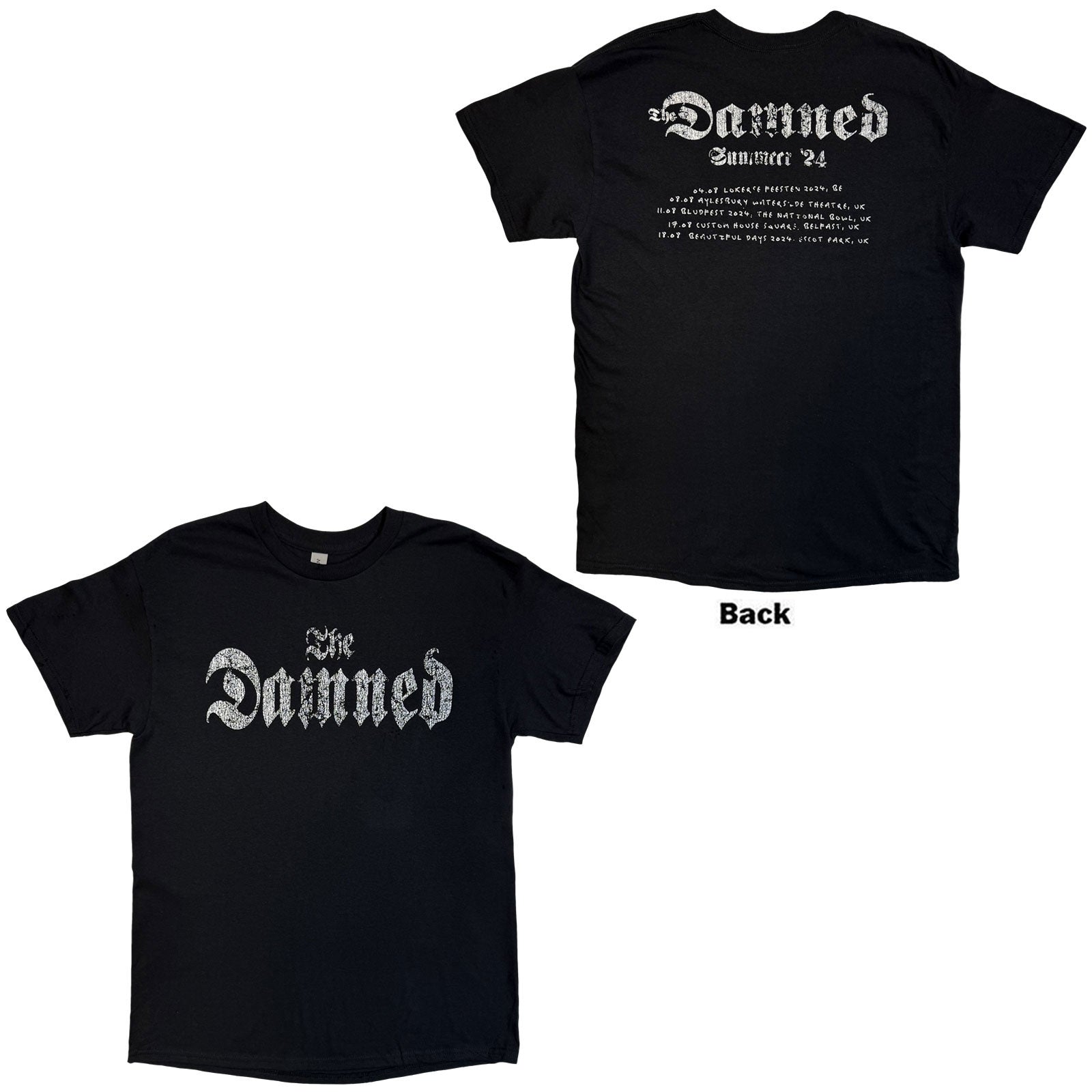 The Damned TShirt Distressed Logo EU Tour Summer 24 Black Back Print Ex S