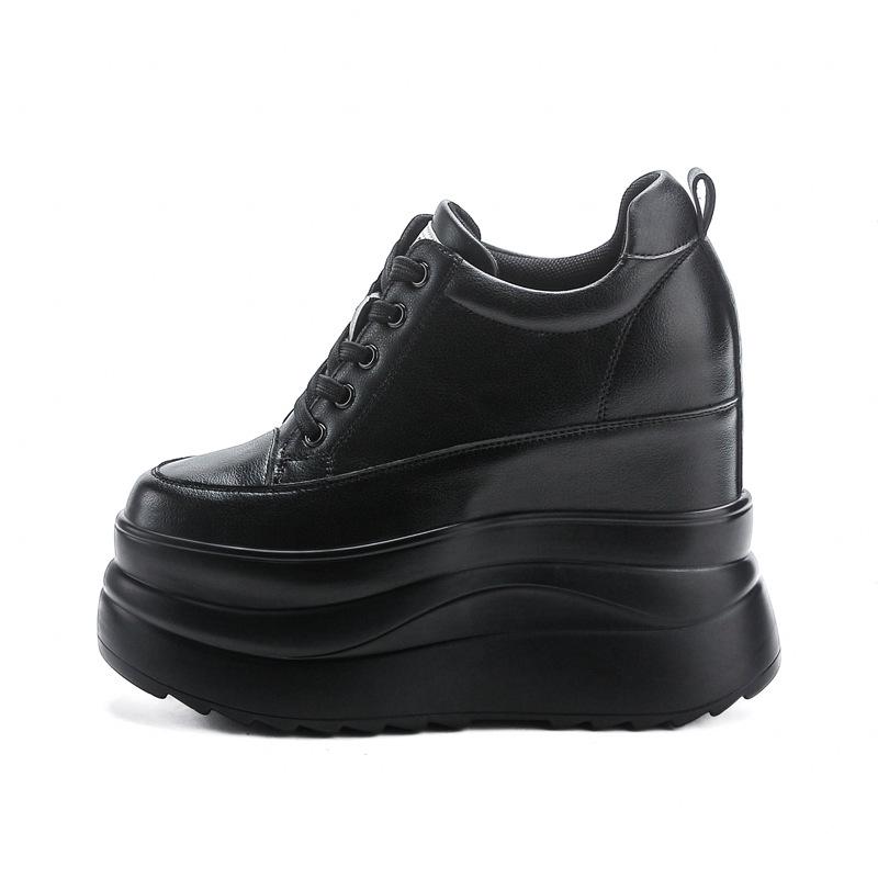 Scarpe Bianche da Donna con Zeppa Nascosta e Suola Spessa - Sneakers Stringate alla Moda Stile Coreano Primavera 2026 Vera Pelle