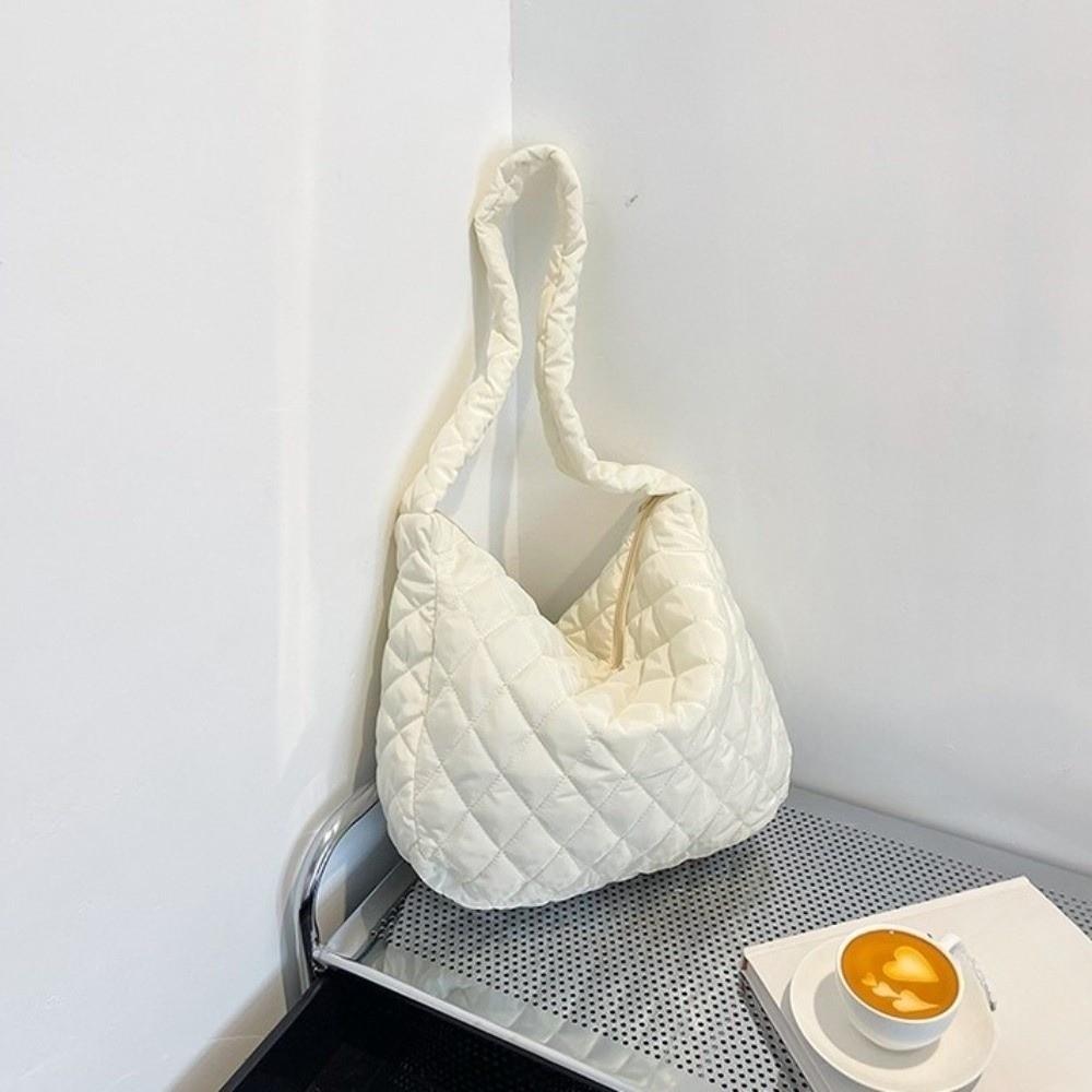 Pleated Bubble Shoulder Bag Solid Color Puffer Padded Crossbody Bag Cloud Pattern Tote Bag  Lady