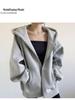 Women's Grey Hooded Sweatshirt: Autumn/Winter 2025 Loose Fit, Korean Style, Plus Velvet, Versatile American Retro Cardigan.