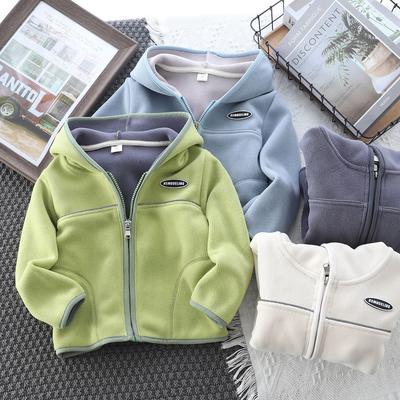 Children's Autumn and Winter Coat Austrian Grain Velvet Warm Hooded Sports Loose Boys Sweatshirt Top Cardigan Children's Clothing
