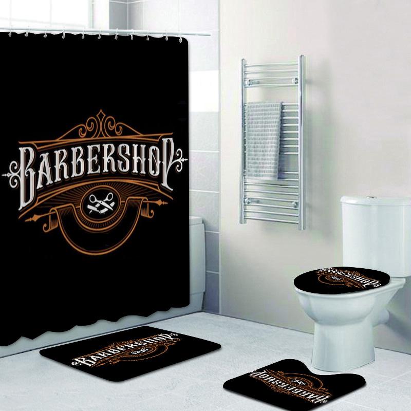 Vintage Barber Shop Shower Curtain Set For Bathroom Barber Shop Decor Toilet Bathtub Accessories Bath Curtains Mats Rugs Carpets